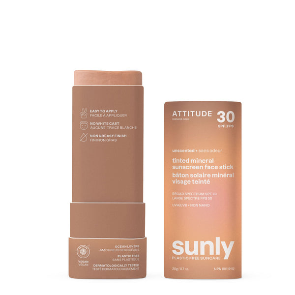 Tinted mineral sunscreen face stick SPF 30 | Attitude Natural Care
